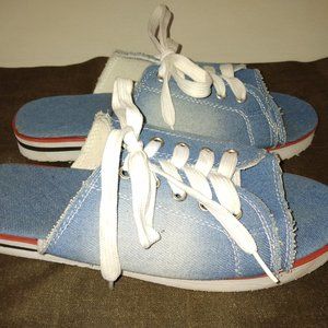 Denim slide sandals